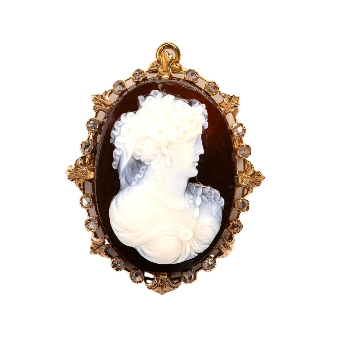Broche Pendentif en or jaune, or rose, agate et diamants - Castafiore