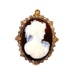 Broche Pendentif en or jaune, or rose, agate et diamants - Castafiore