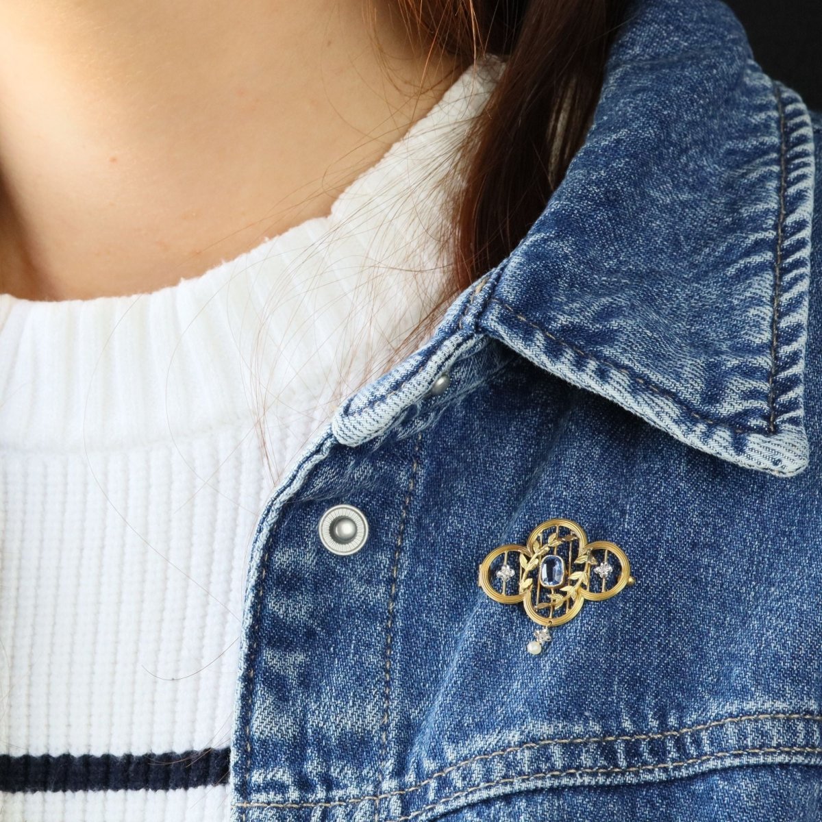 Broche Pendentif en or jaune, perle et diamants - Castafiore