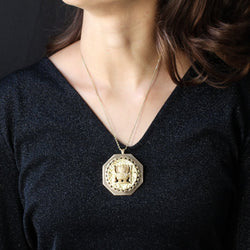 Broche pendentif style aztèque en or rose et or jaune - Castafiore