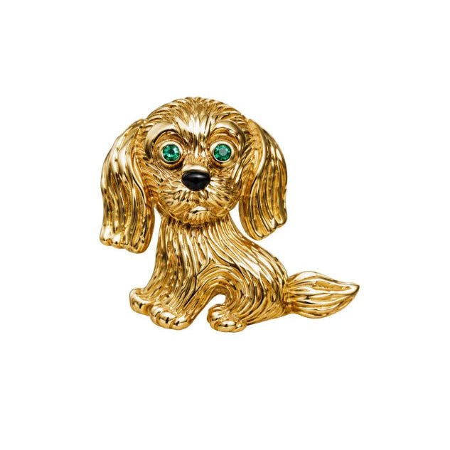 Broche Pin's VAN CLEEF & ARPELS en or jaune, onyx et émeraudes - Castafiore