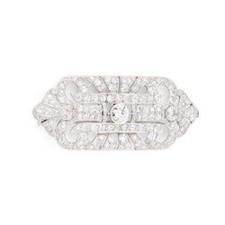 Broche plaque Art Déco en or blanc, platine et diamants - Castafiore