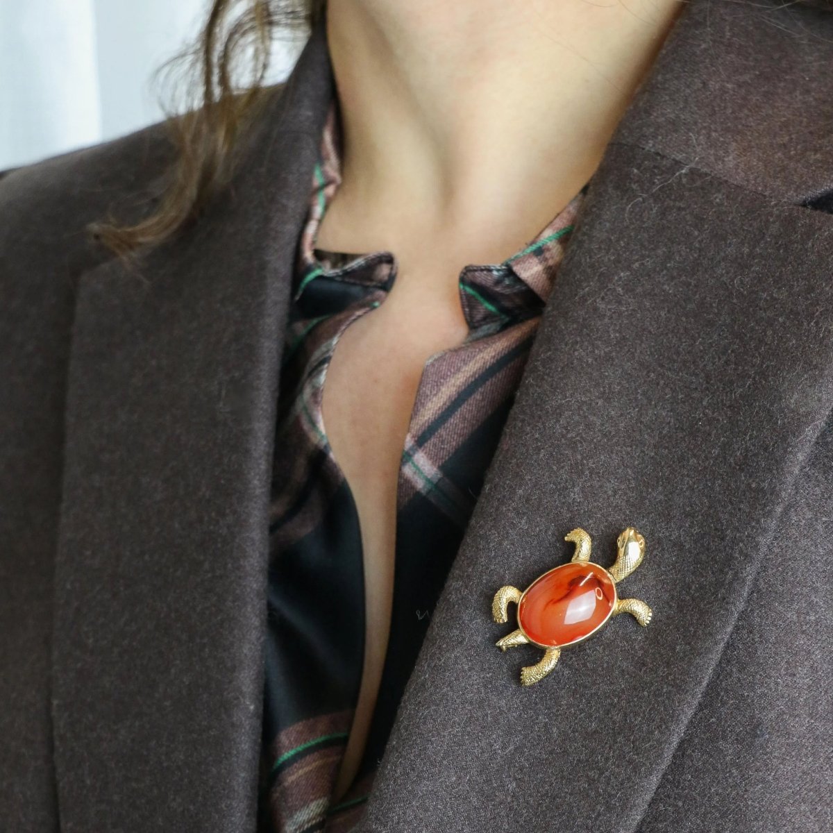 Broche Tortue en or jaune et cornaline - Castafiore