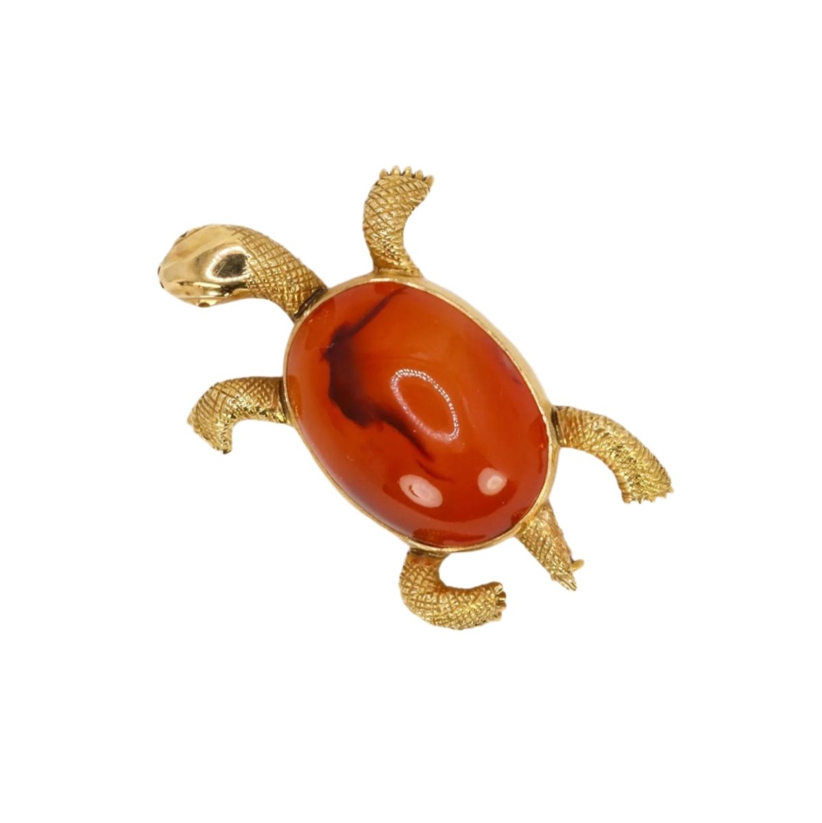 Broche Tortue en or jaune et cornaline - Castafiore