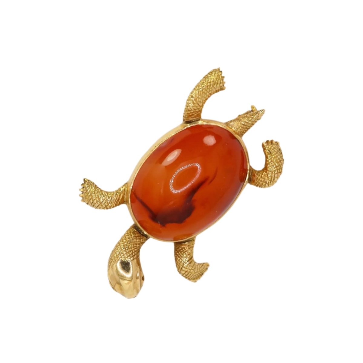 Broche Tortue en or jaune et cornaline - Castafiore