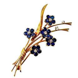 Broche VAN CLEEF & ARPELS "Bouquet Hawaï" en or jaune, platine, saphirs et diamants - Castafiore