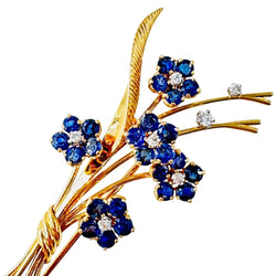 Broche VAN CLEEF & ARPELS "Bouquet Hawaï" en or jaune, platine, saphirs et diamants - Castafiore