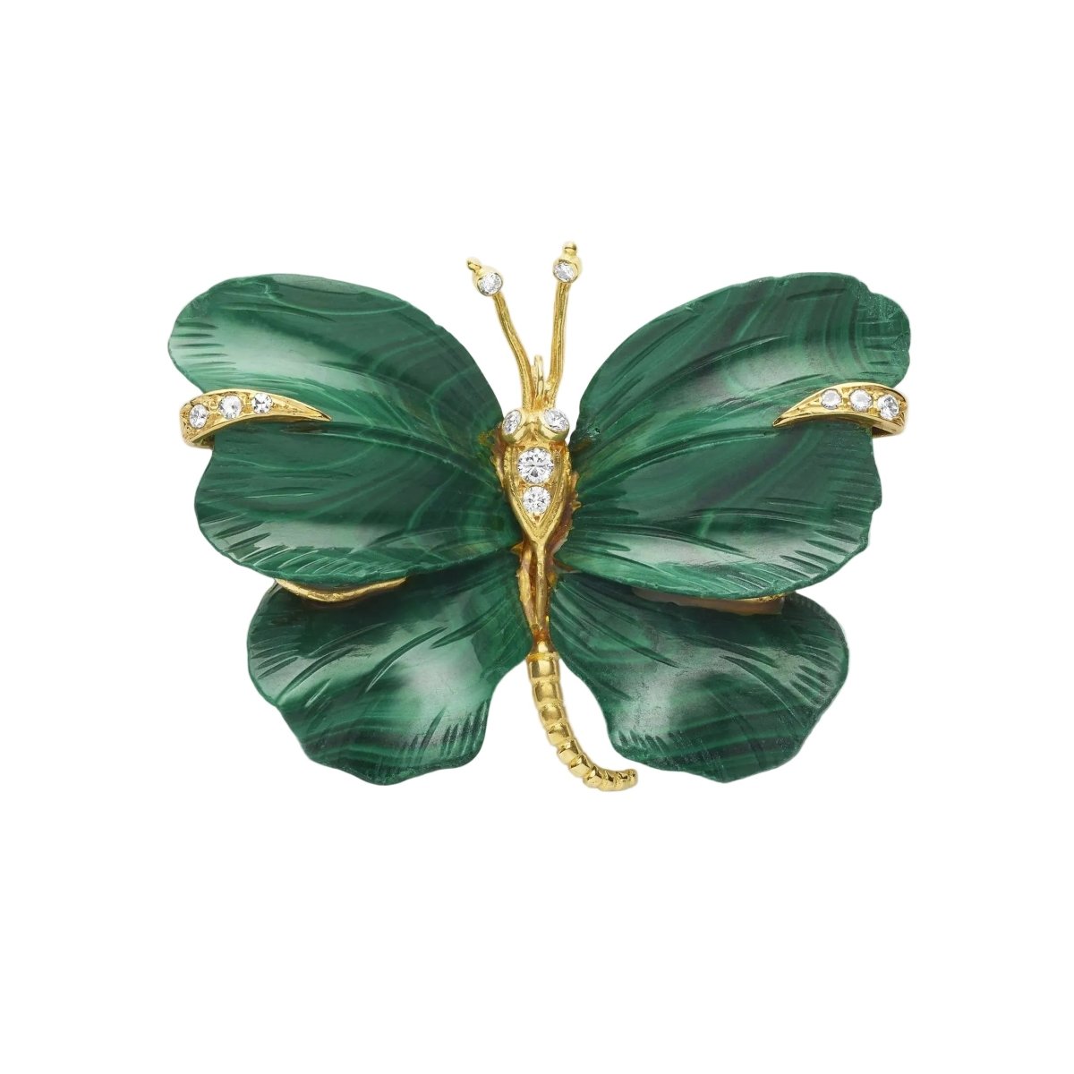 Broche VAN CLEEF & ARPELS en or jaune, malachite et diamants - Castafiore