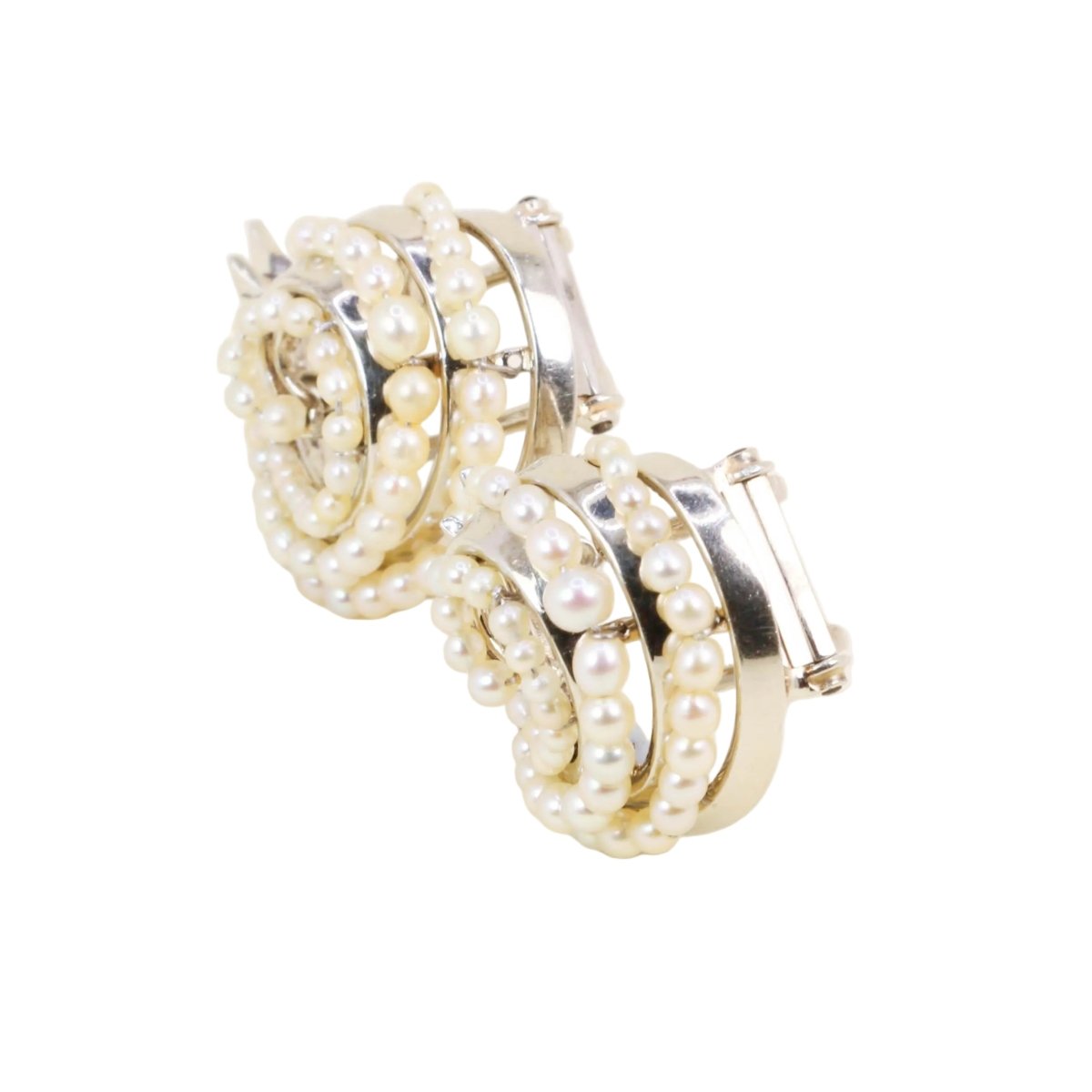 Broches Clips en or blanc et perles - Castafiore