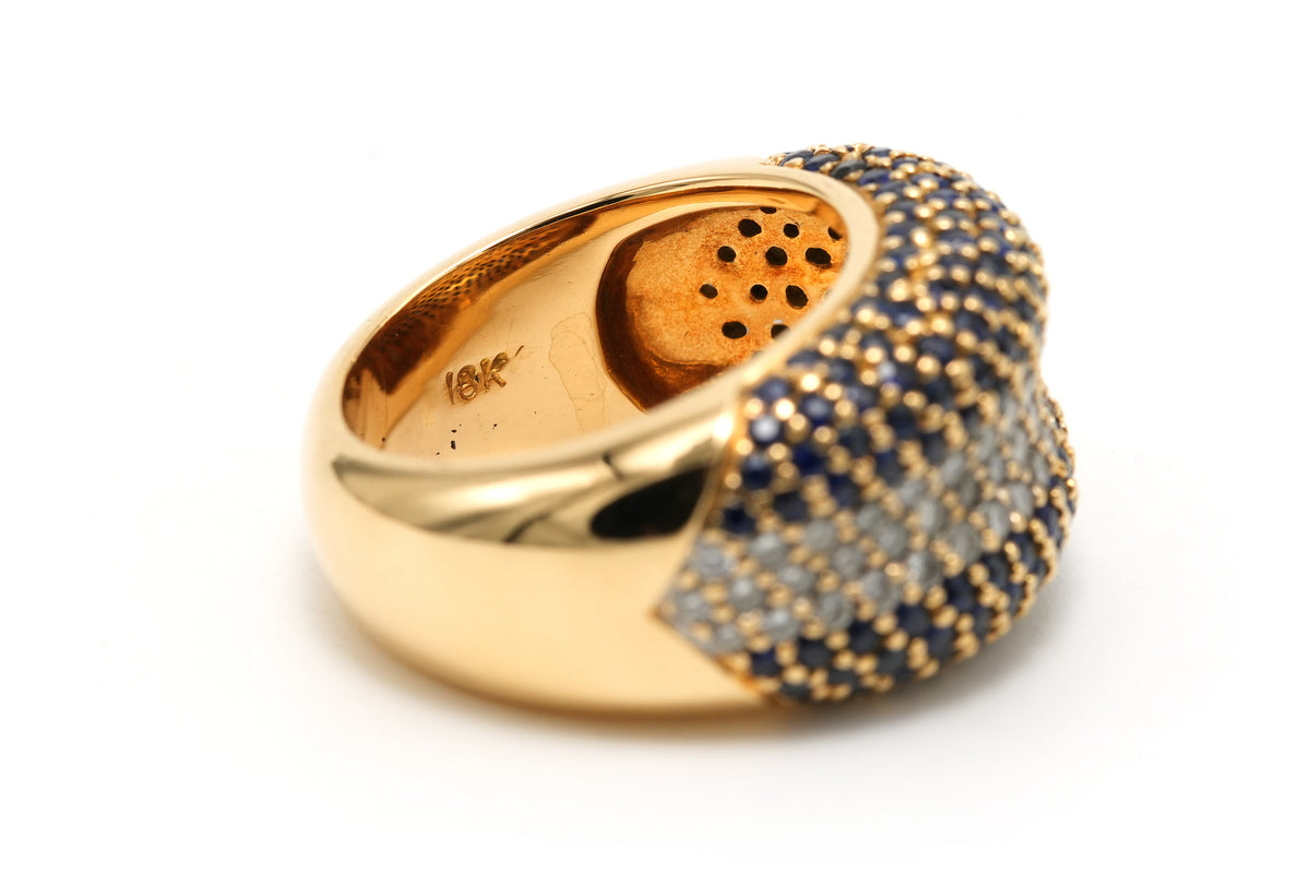 Bague Dôme en or jaune, saphirs et diamants