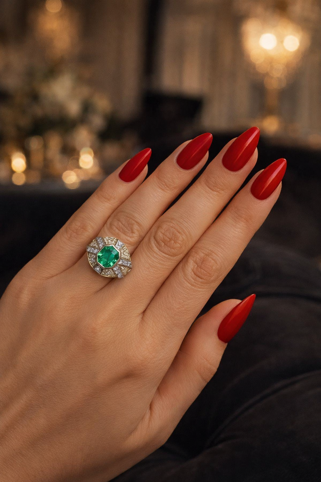 Bague Cocktail en or jaune, or blanc, émeraude et diamants