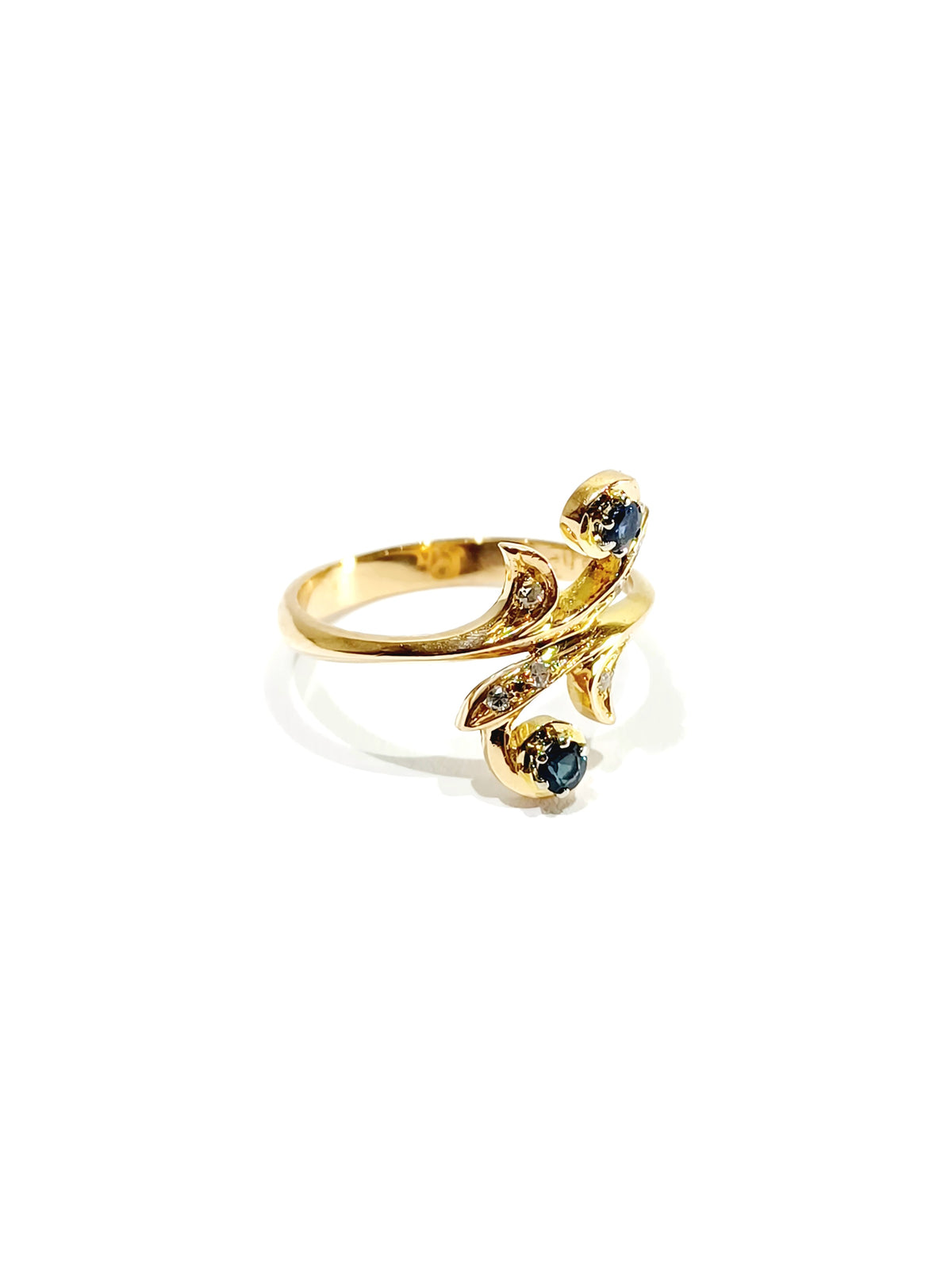 Bague Toi et Moi en or jaune, saphir, et diamants