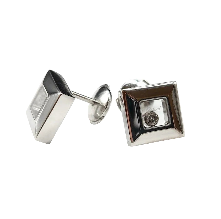 Boucles d'oreilles Puces CHOPARD "Happy Diamonds" en or blanc et diamants
