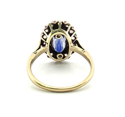 Bague Entourage en or jaune, argent, saphir et diamants