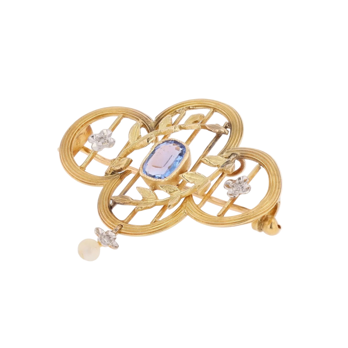 Broche Pendentif en or jaune, perle et diamants