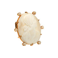 Broche Épingle en or jaune, perles et camée