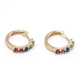 Boucles d'oreilles Créoles CRIOLLA en or jaune, péridots, améthystes, rhododendrons et topazes