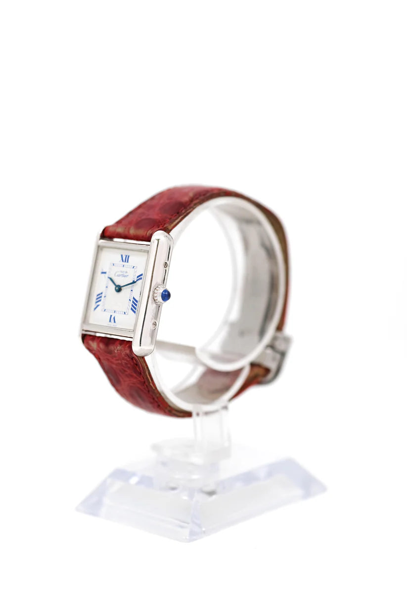 Montre CARTIER Tank en argent et cuir