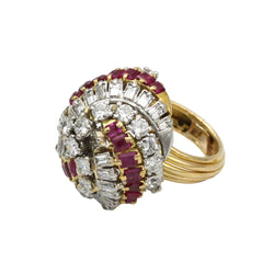 Bague Dôme en or jaune, platine, rubis et diamants