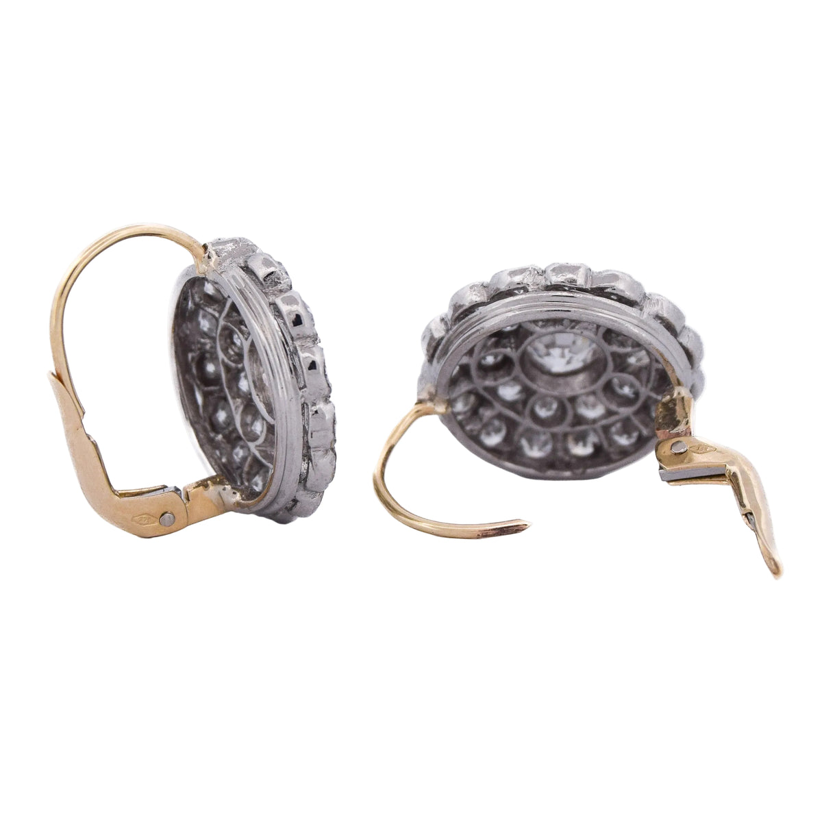 Boucles d'oreilles Dormeuses en or jaune, platine et diamants
