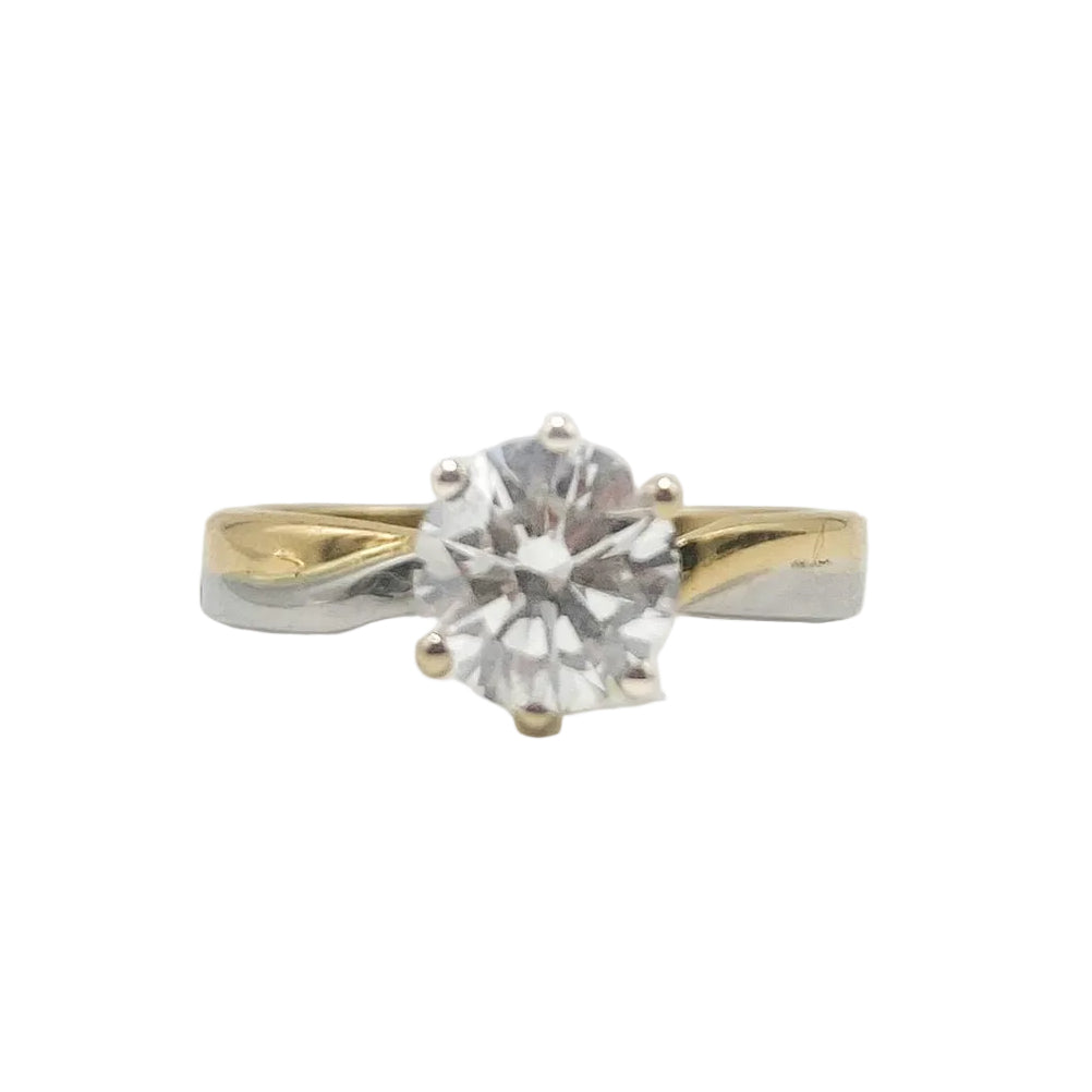 Bague Solitaire en or blanc, or jaune et diamant