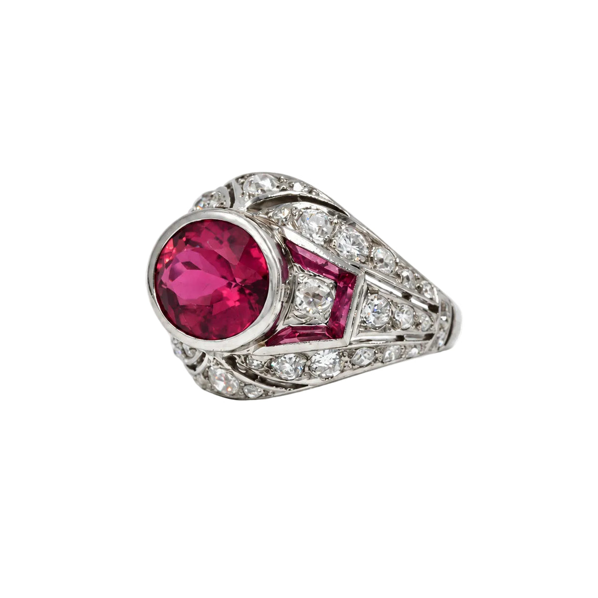 Bague Dôme en platine, tourmaline et diamants