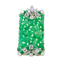 Broche Clip CARTIER en or blanc, platine, jade et diamants