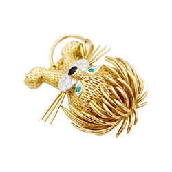 Clip VAN CLEEF & ARPELS, "Lion Ebouriffé" en or jaune, émeraude et diamants - Castafiore
