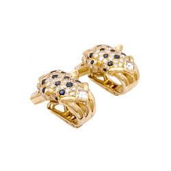 Clips d'oreilles O.J. PERRIN, or jaune, saphirs et émeraudes et diamants - Castafiore