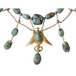 Collier Ancien Neo Egyptien Or Jaune et Turquoises - Castafiore
