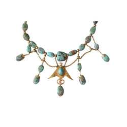 Collier Ancien Neo Egyptien Or Jaune et Turquoises - Castafiore