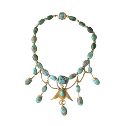 Collier Ancien Neo Egyptien Or Jaune et Turquoises - Castafiore