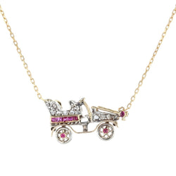 Collier ancien voiture en diamants et rubis - Castafiore