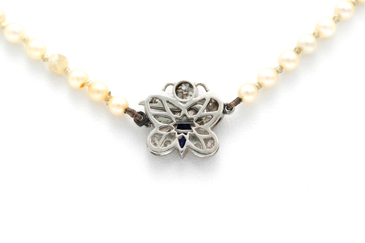Collier Art Nouveau en or blanc, saphir et diamants - Castafiore