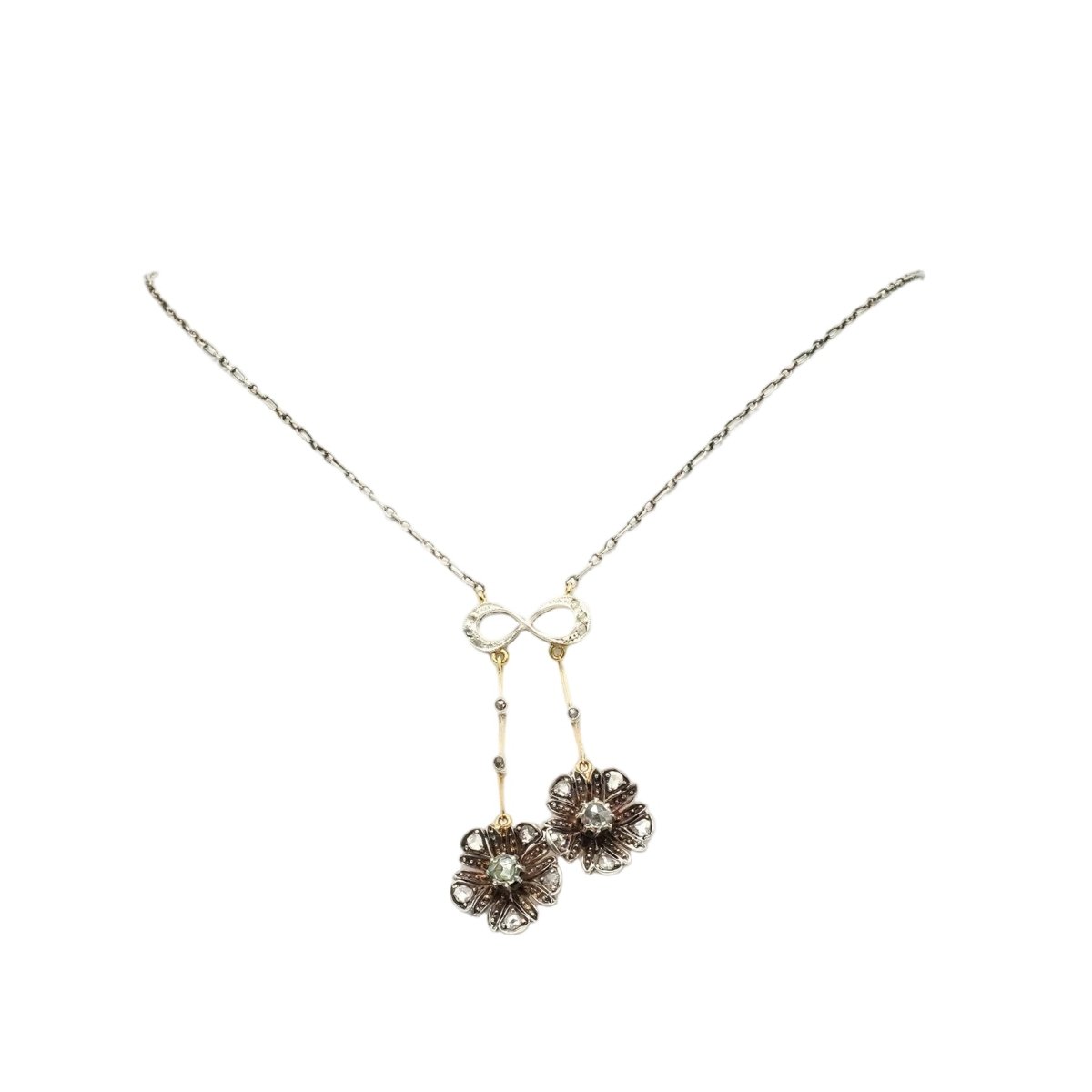 Collier Art Nouveau en or jaune, argent et diamants - Castafiore