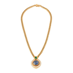 Collier BULGARI en or jaune, saphir, émeraude et diamants - Castafiore