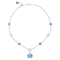 Collier BULGARI "Parentesi Cocktail" en or blanc, topazes bleues, améthystes et diamants - Castafiore