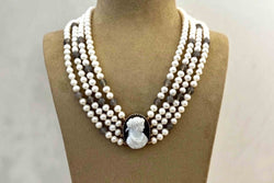 Collier camée agate et perles d'eau douce en or - Castafiore