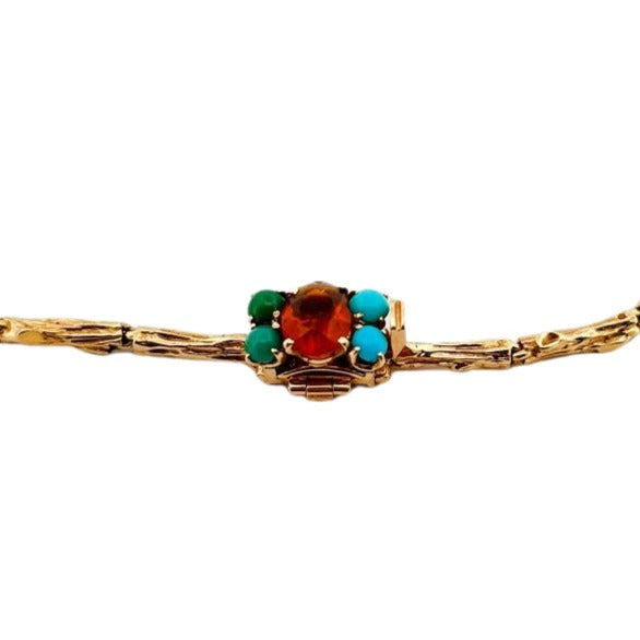 Collier Cocktail en or jaune, peridot, turquoise et topaze - Castafiore