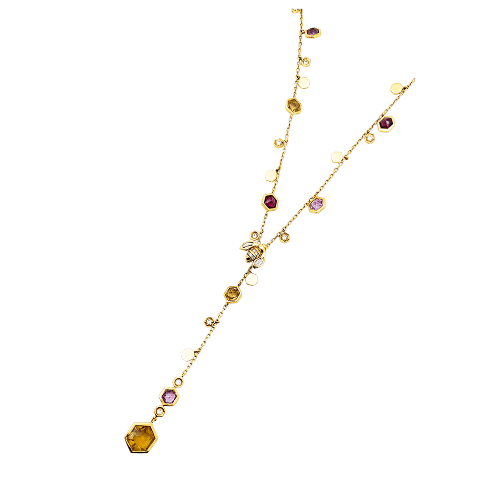 Collier Cravate PIAGET "Magic Garden Limelight" en or jaune, améthystes, citrines, grenats et diamants - Castafiore