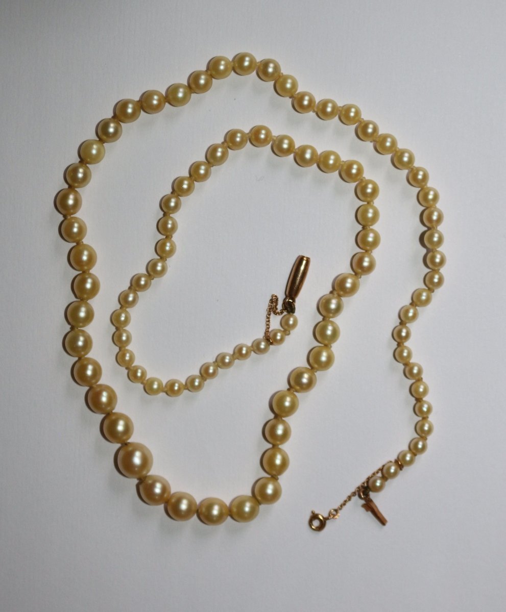 Collier de 90 perles de culture en chute, fermoir or jaune - Castafiore