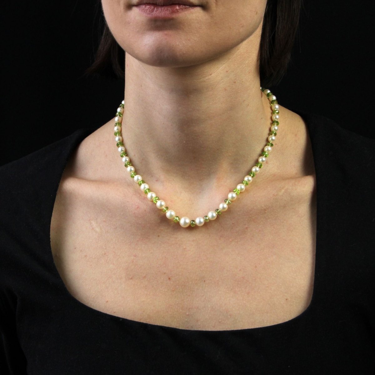 Collier de perles de culture et de perles de péridot - Castafiore