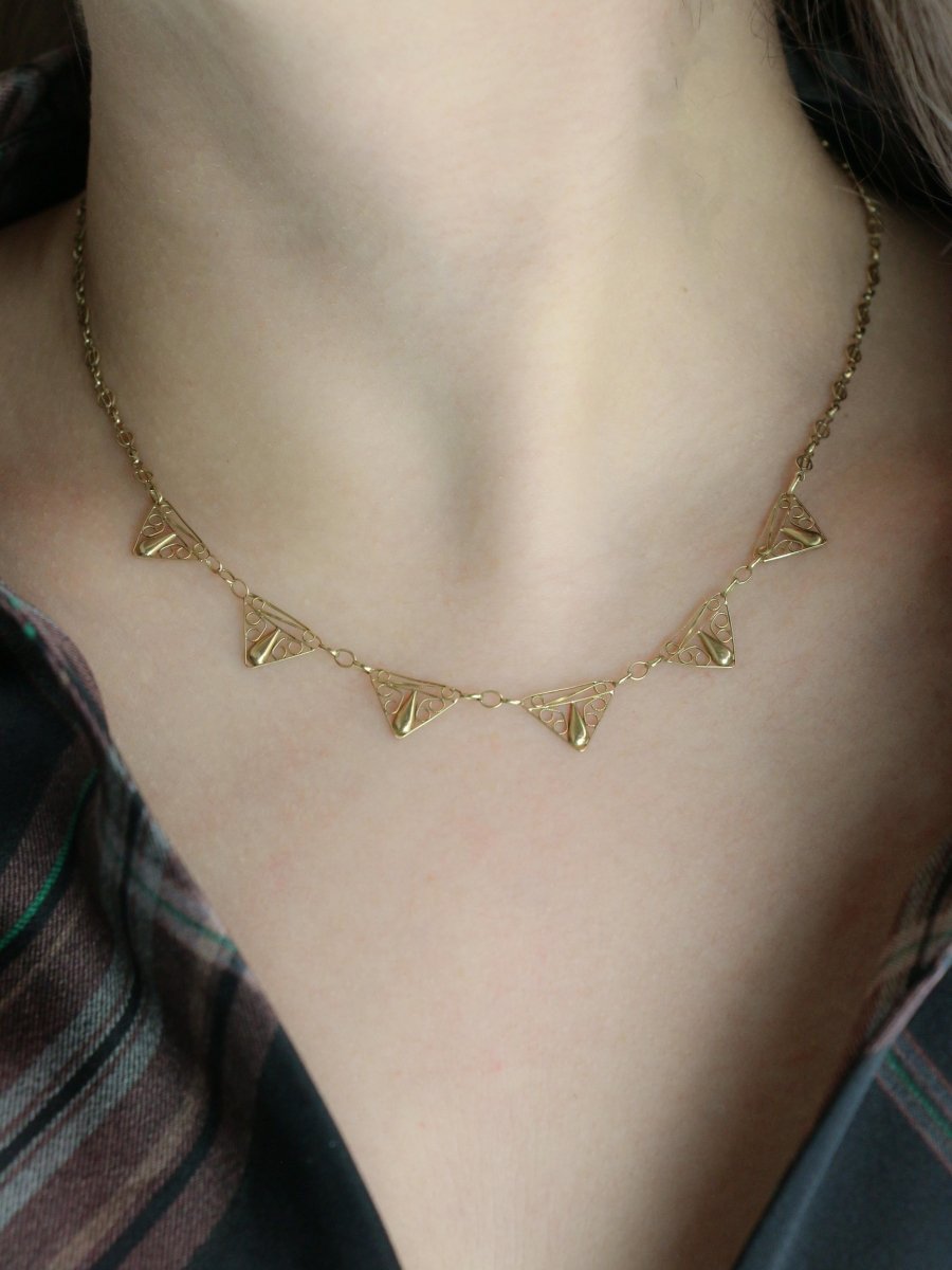 Collier draperie Art Nouveau or jaune filigrane - Castafiore