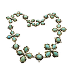 Collier Draperie en or jaune, perles et turquoises - Castafiore
