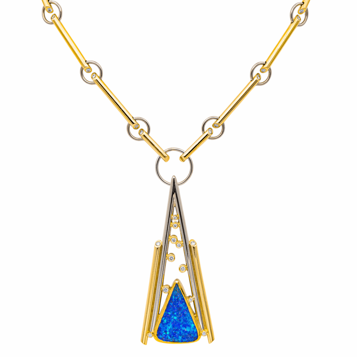 Collier en or jaune, or blanc, opale et diamants - Castafiore