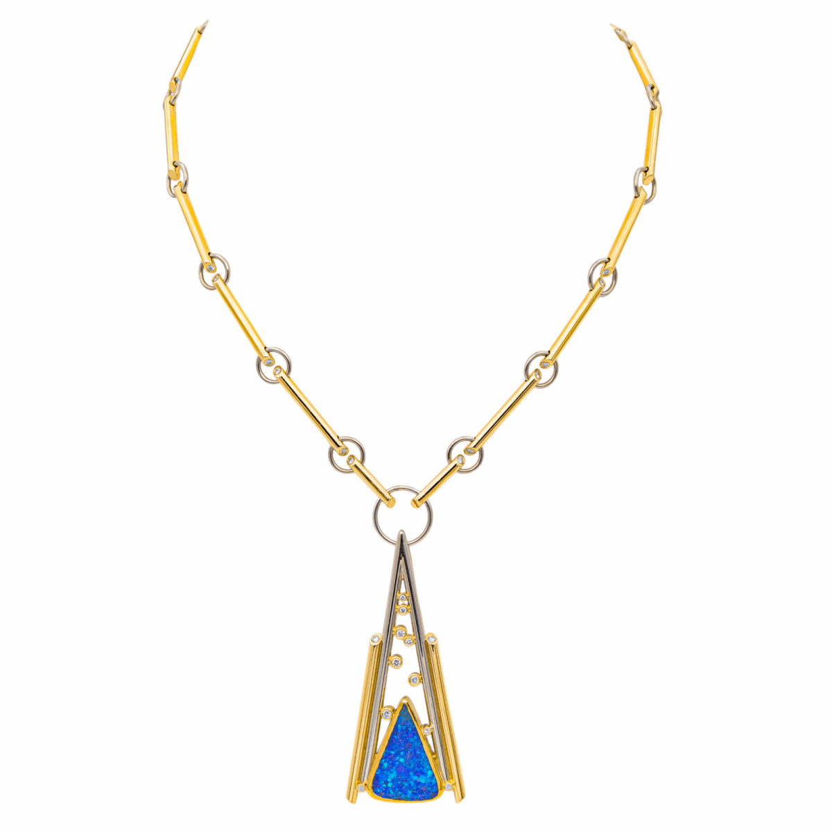 Collier en or jaune, or blanc, opale et diamants - Castafiore