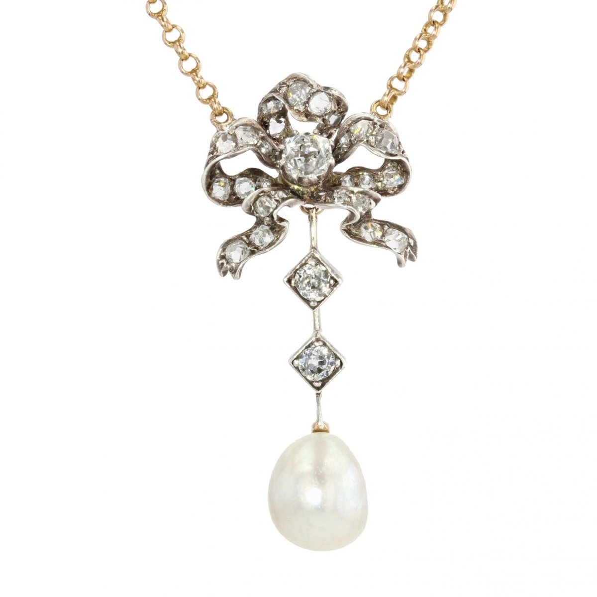 Collier en or jaune, perle et diamants - Castafiore