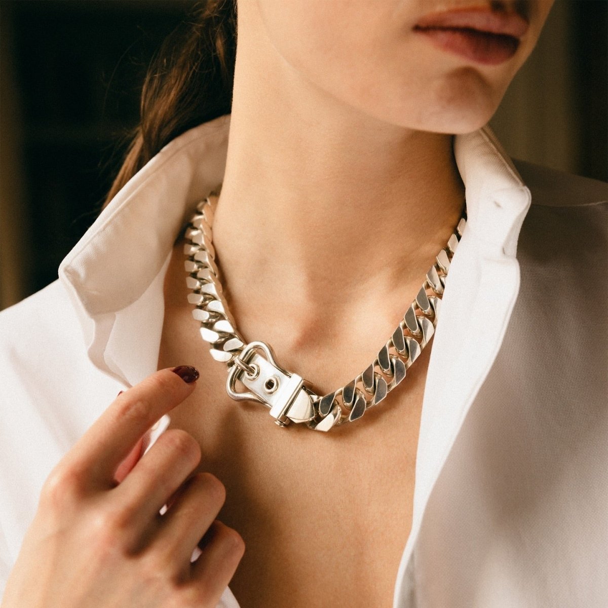 Collier HERMÈS "Boucle Sellier" en argent - Castafiore