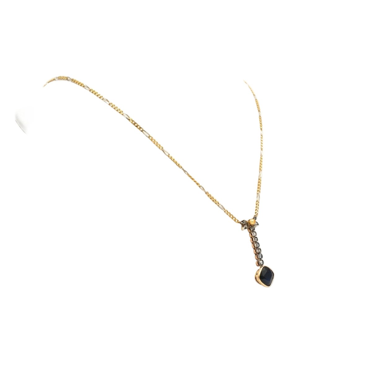 Collier Lariat en or blanc, or jaune, saphir, perle et diamants - Castafiore