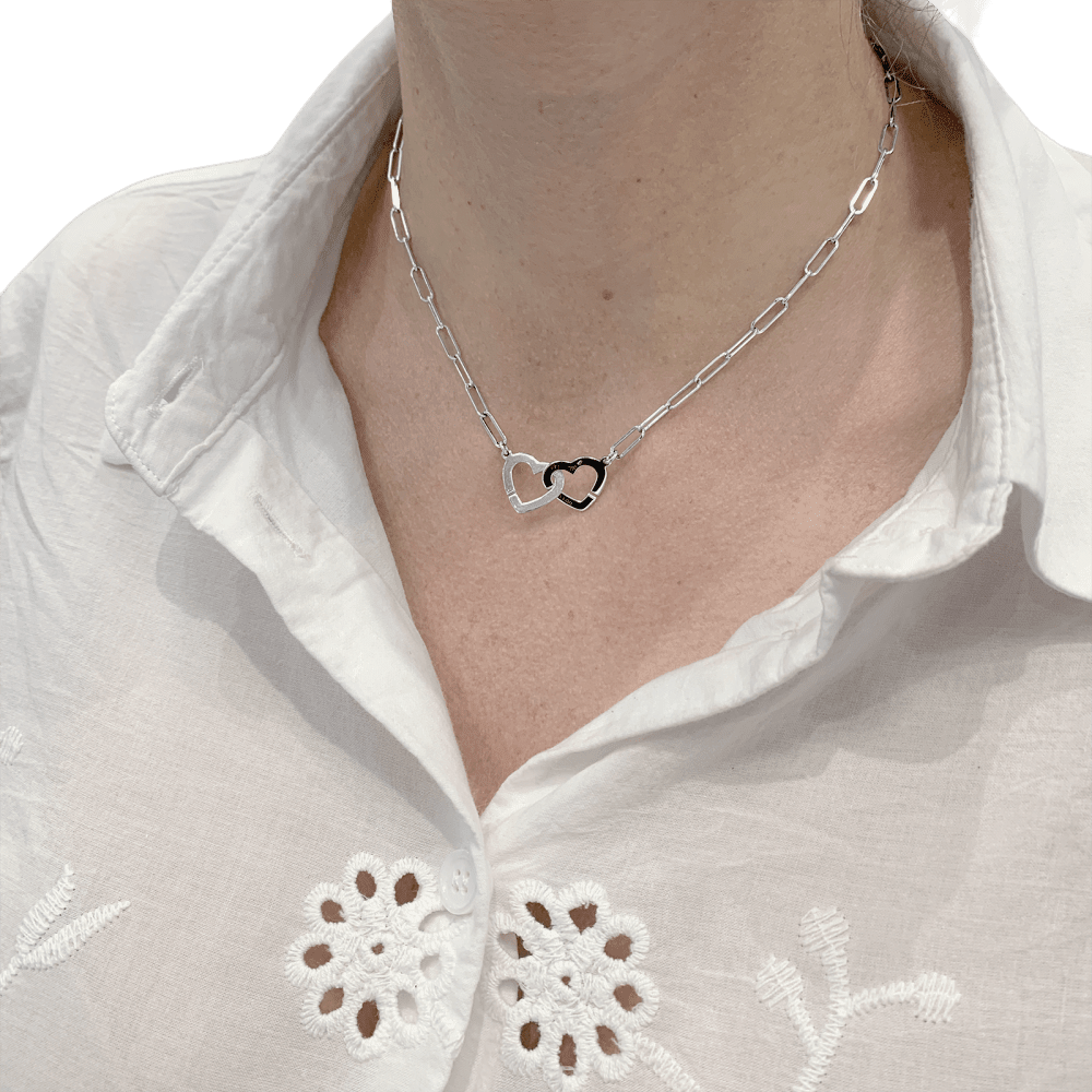 Collier Maille DINH VAN "Double Cœurs" en or blanc - Castafiore